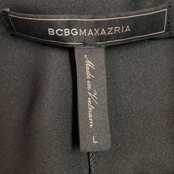 BCBGMAXAZRIA Woman’s Black Satin Drawstring Waist Mini Cocktail Dress - Picture 8 of 10
